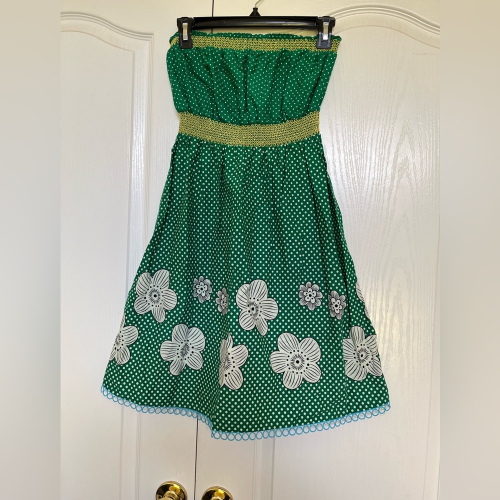 THML Green Polka Dot Dress with White Floral Accents